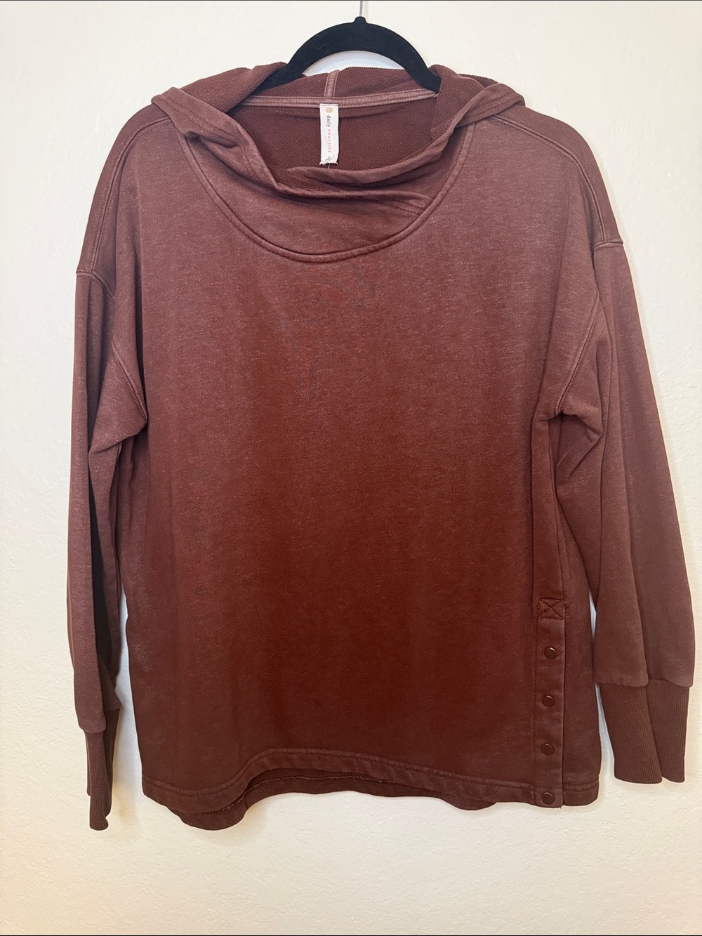 Anthropologie Daily Practice Rust-Brown Washed Hoodie with Side Button Trim
